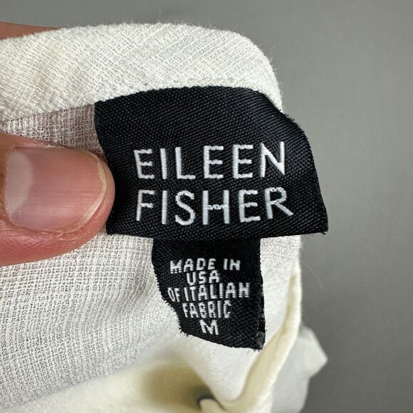 Eileen Fisher Womens Medium Linen Blend Button Up Blouse Top White 3/4 Sleeve - Picture 6 of 9